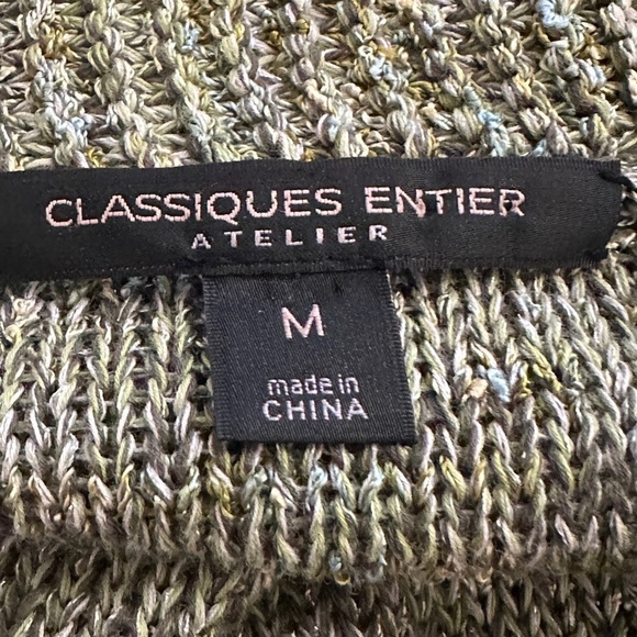 Classiques Entier Atelier Cotton Blend Slight Metallic Green Knit Cardigan M - Picture 7 of 9